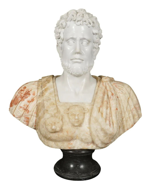 Early 20th C. Italian Multicolor Marble Bust of Ancient Philosopher Aristotle.
