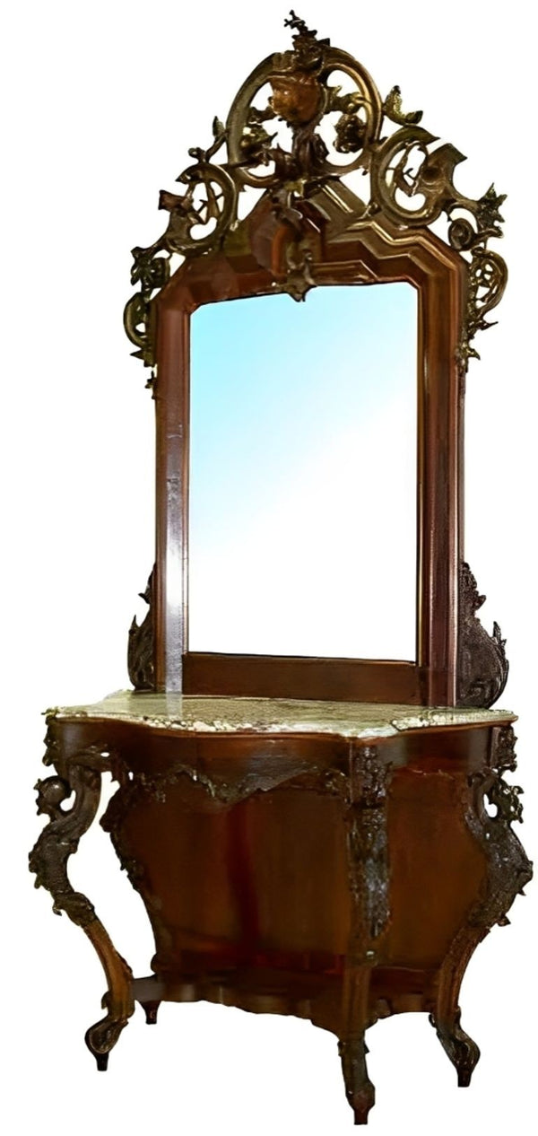 Mid-19th Century Hand Carved Italian Console with Marble Top and Mirror