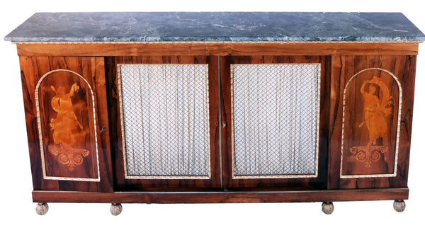 19th Century English Regency Rosewood Credenza Sideboard with Marble Top
