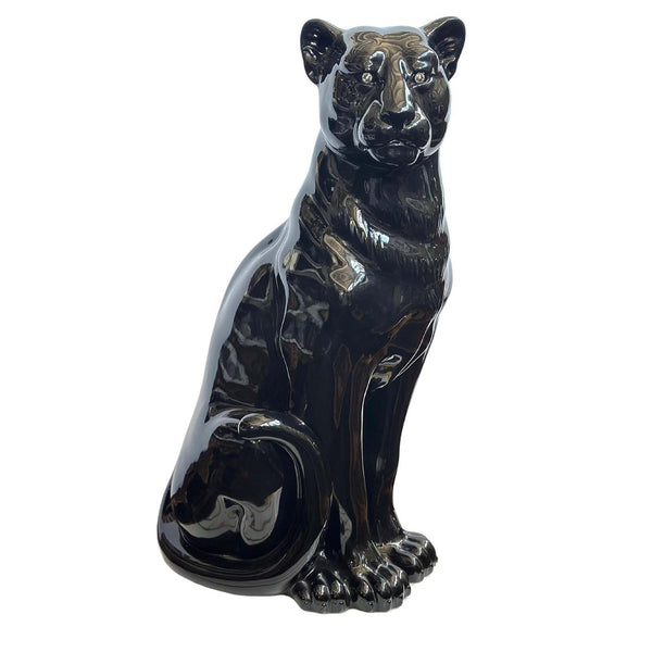 Vintage Italian Black Panther Ceramic Sculpture with Swarovski Crystals, c. 1980's