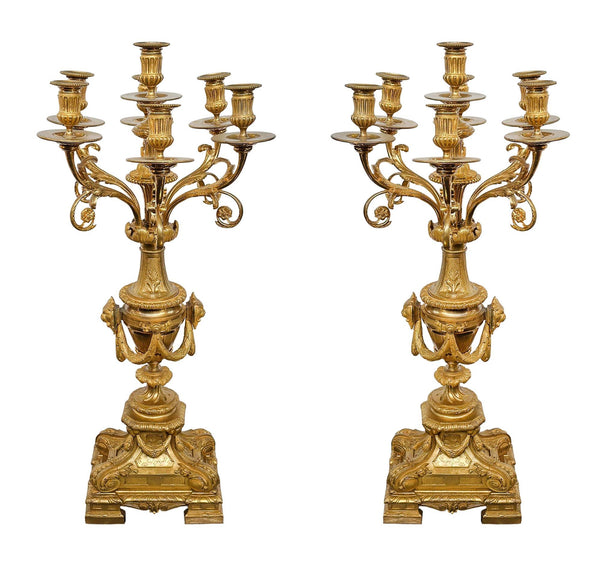 Pair of French Late 19th Century Bronze D'ore Candelabras