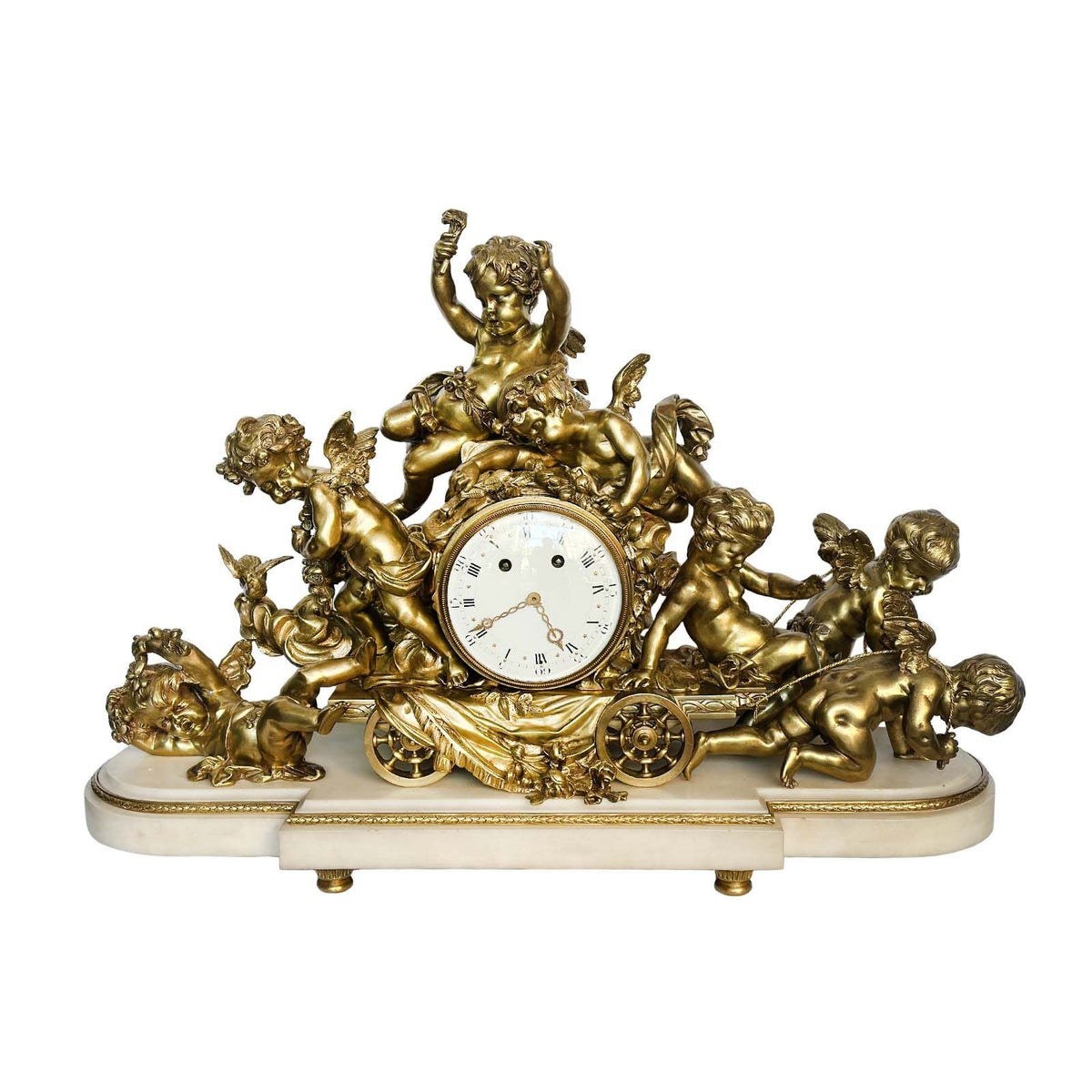 French Louis XVI Style Gilt Bronze & Marble Mantel Clock – Pegaso