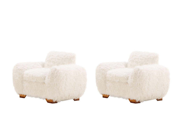 Pair of Oversized Off-White Faux Goatskin Chairs