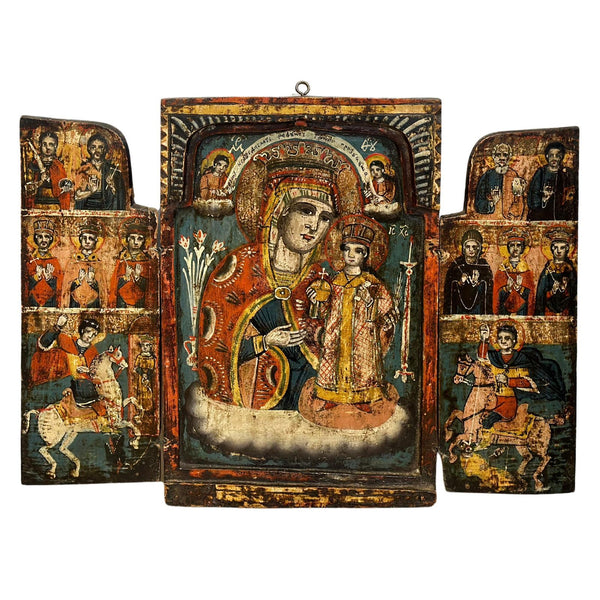 Triptych Russian Icon of Christ & The Virgin of the Unfading Roses, c. 1700's