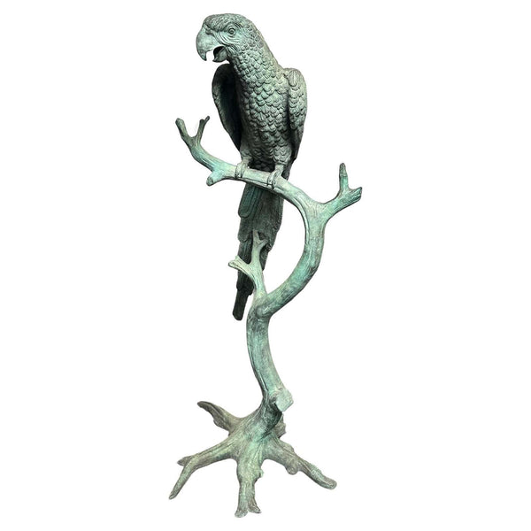 Vintage Parrot Bronze Sculpture w/ Green Patina After J. Moigniez