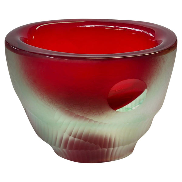 Vintage Italian Red & Clear Murano Glass Vase by Romano Dona, c. 1960's