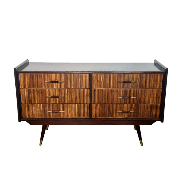 Vintage Mid-Century Italian Credenza / Dresser in Walnut & Zebra Wood, 1950's.