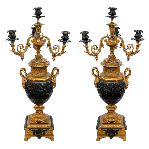 Pair of Late 19th Century Napoleon III Gilt & Patinated Bronze Candelabras