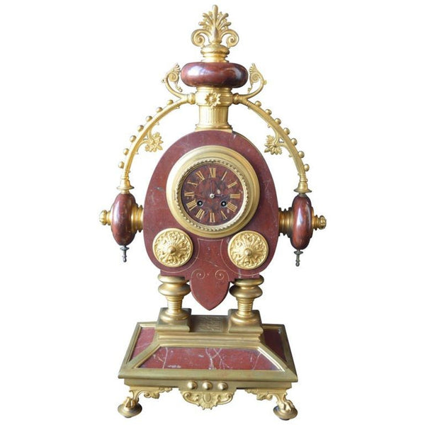 Large French Neo-Grec Revival Gilt Bronze & Marble Mantel Clock, c. 1870.