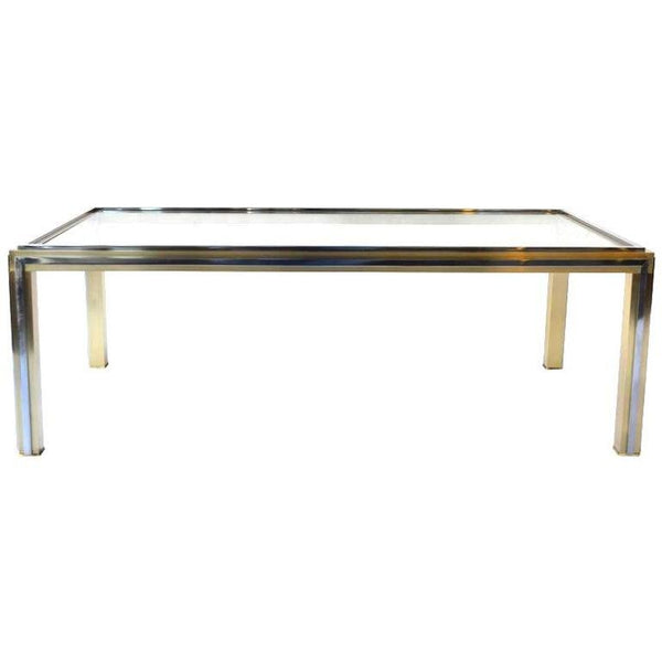 Maison Jansen Style Brass & Chrome Coffee Table with Glass Top. France, 1970's.