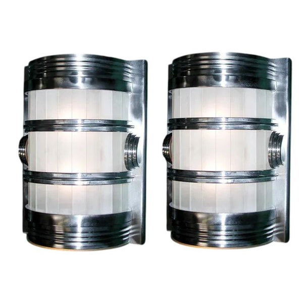 Pair of Impressive Art Deco Sconces with Frosted Glass and Metal. U.S.A. 1930's.