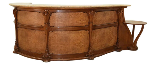 Art Nouveau Walnut & Burl Reception Desk with Stone Top, U.S.A. 1920's.