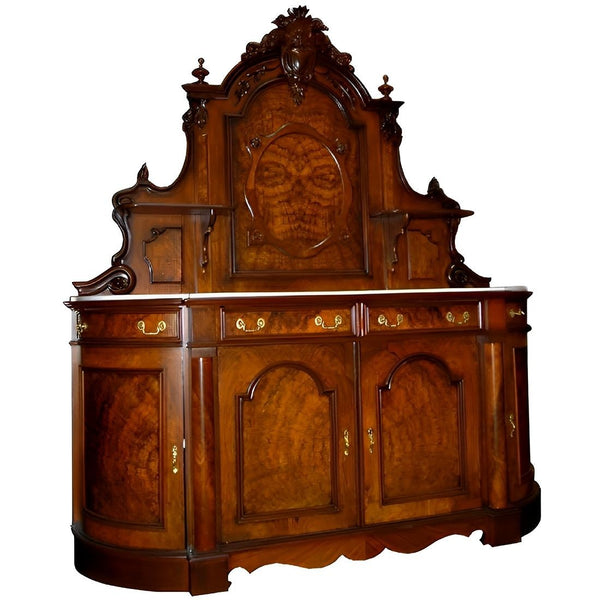 19th Century American Victorian Walnut & Burl Sideboard with Marble Top