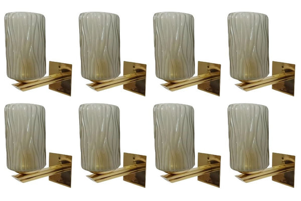 Set of Eight Smoky Textured Murano Sconces by Barovier e Toso. Italy, 1950's.