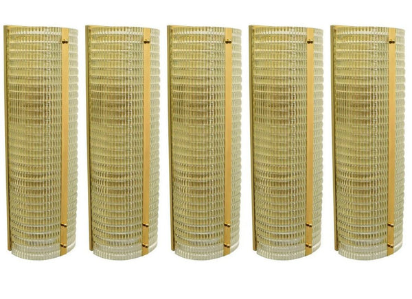 Set of Five Italian "Colonna" Murano Glass & Brass Sconces, 1970's.