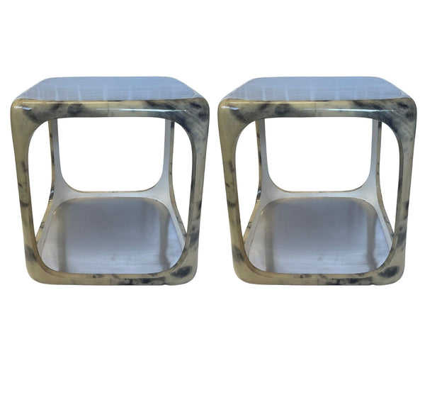 Chic Pair of Parchment Side Tables. Italy, 1970's.