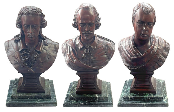 Set of Three 20th C. Mahogany Busts of Schiller, Shakespeare & Sir Walter Scott
