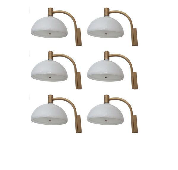 Set of Six Mid-Century Sconces with Opaline White Glass by Sirrah. Italy, 1960's