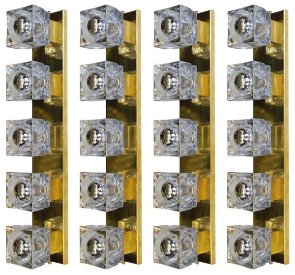 Set of Four Sconces with Sciolari Murano Glass Cubes Italy, 1960's.