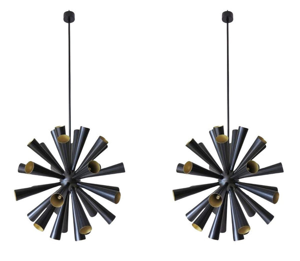 Pair of Italian Trombe Sputnik Chandeliers in the style of Stilnovo, 1970's.