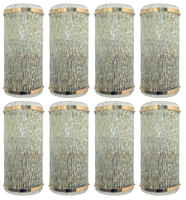 Set of Eight Cascata Sconces with Clear Murano Glass. Italy, 1980's.