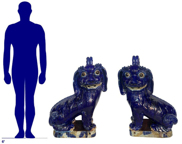 19thC. Oversized Chinese Cobalt Blue Glazed Earthenware Models of Mythical Beast