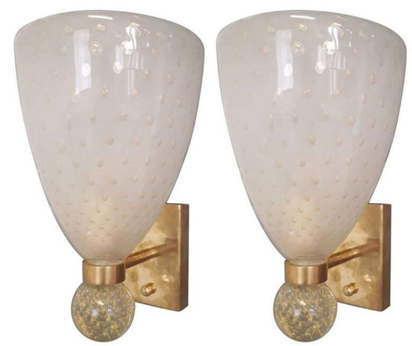 Pair of Bollicine Murano Glass Coppa Sconces. Italy,1970's.