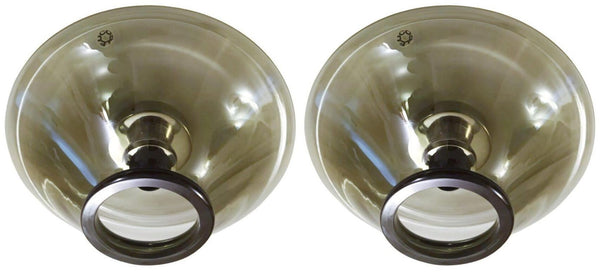 Pair of Flush Mounts or Sconces w/ Smoky Murano Glass by Leucos. Italy, 1960's.