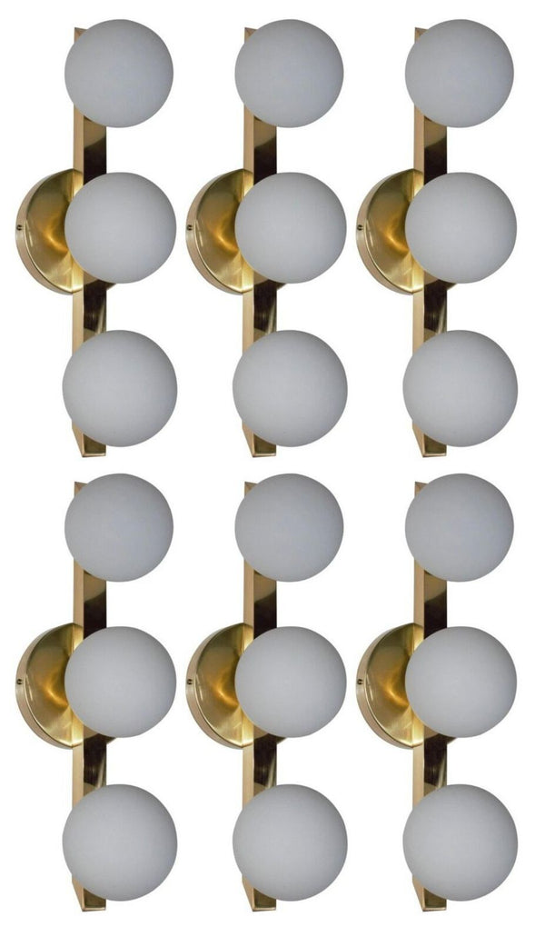 Set of Six Terzetto Sconces with Frosted White Murano Glass. Italy, 1970's.