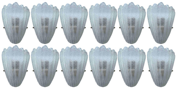Set of Twelve Clear Graniglia Shield Murano Glass Sconces. Italy, 1960's.
