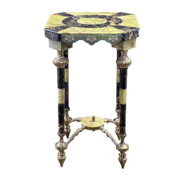 Late 19th Century French Green Onyx, Marble & Cloisonné Pedestal Table