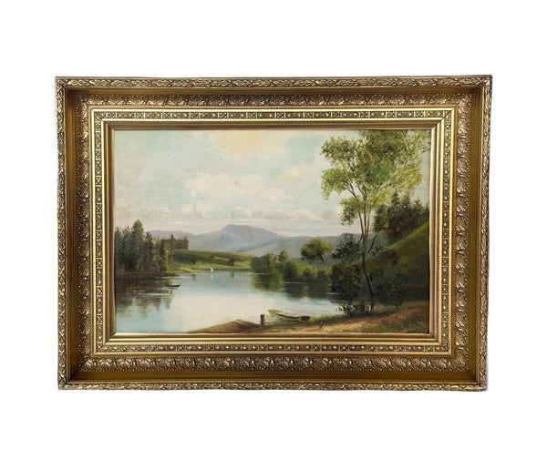 Late 19th Century Italian Lakeside Oil on Canvas