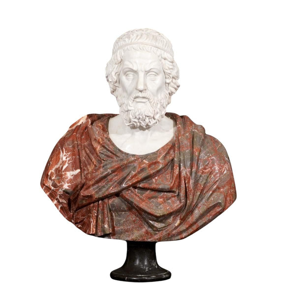 Early 20th C. Italian Marble Bust of Homer, The Legendary Ancient Greek Poet.