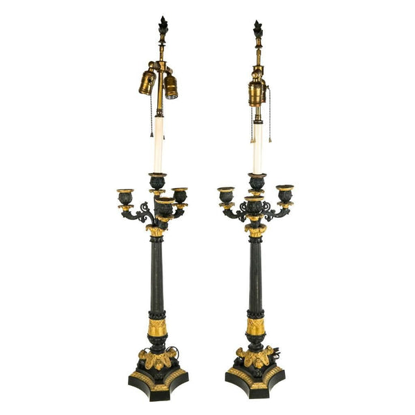 Pair of French 19th Century Empire Candelabras Converted to Lamps