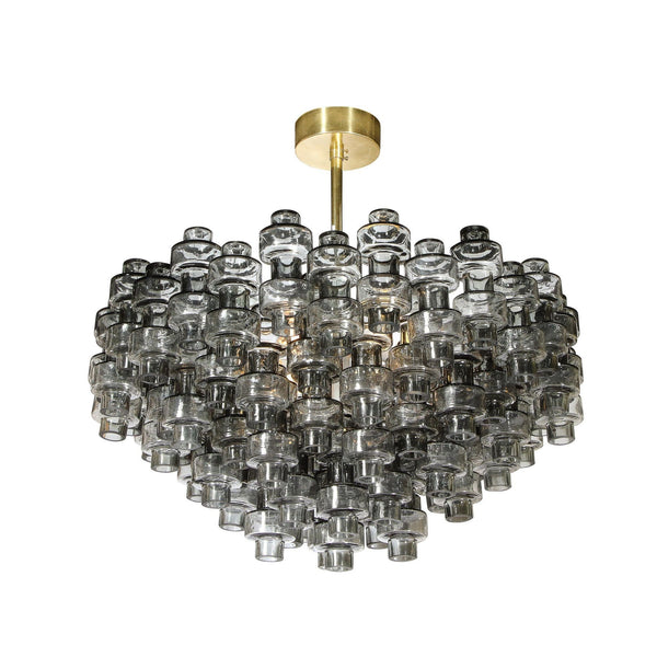 Modernist Murano Smoked Grey Manubri Glass Chandelier. Italy, 21st Century.