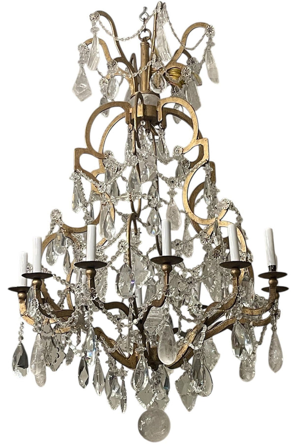 Mid-20th Century Italian Wrought-Iron Chandelier with Rock Crystal