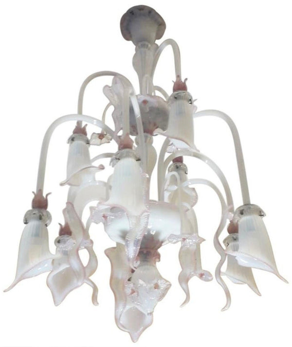 Venetian Opaline and Pink Chandelier by Galliano Ferro, Italy 1950's.