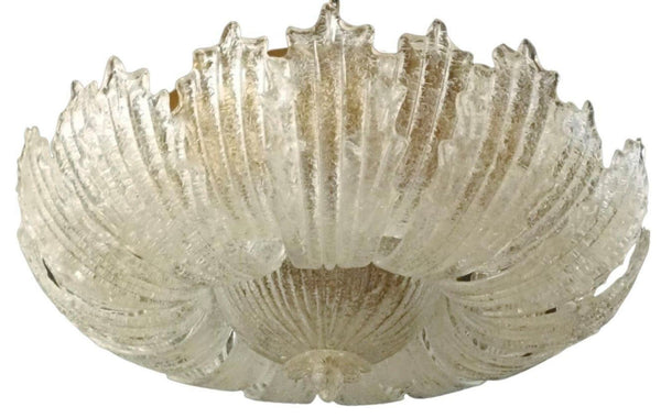 Vintage Flush Mount with Clear Graniglia Murano Glass Leaves. Italy, 1960's.