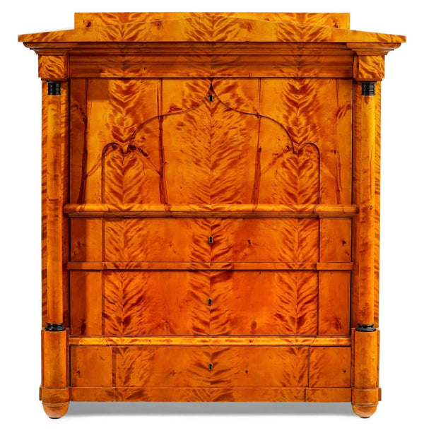 19th Century Biedermeier Secretary Desk in Maple Burl with Ebonized Details