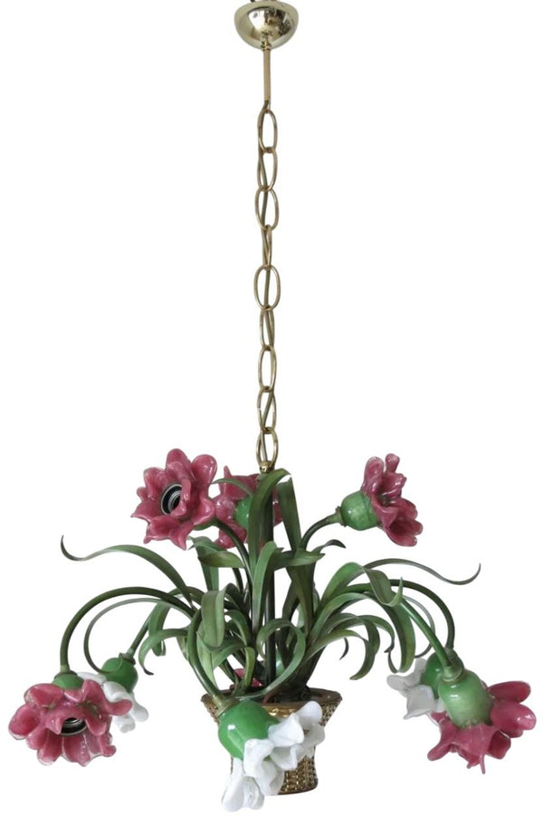 Flower Chandelier by Banci Firenze – Murano Glass & Gilt Iron, Italy, 1980's.