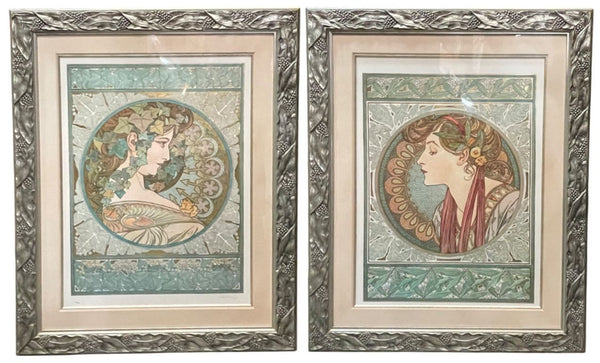 Set of Two Mucha Foundation Art Nouveau Prints "Ivy" and "Laurel" AP 20/50.