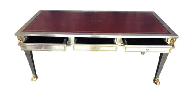 John Vesey Stainless Steel & Bronze Desk with Red Leather Top, USA, Late 20th C.