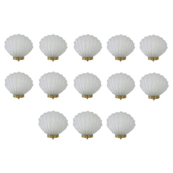 Set of Thirteen Oversized Murano Shell Sconces by Barovier e Toso, Italy, 1950's