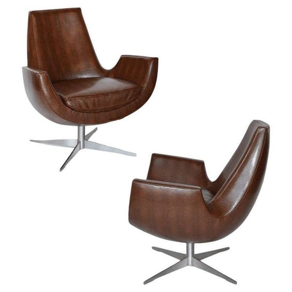 Pair of Mid-Century Brown Leather Chairs with Metal Base. Italy, 1970's.
