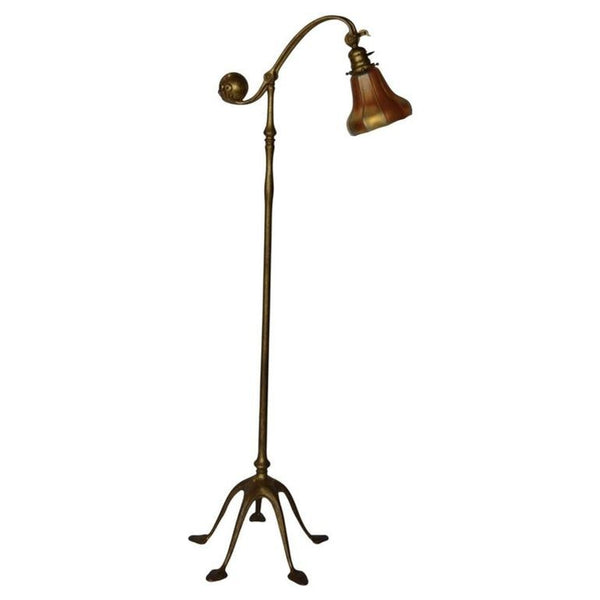 Early 20th C. Tiffany Studios New York Patinated Bronze-Favrile Glass Floor Lamp
