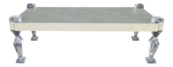 Shagreen Coffee Table w/ Geometric Lucite Legs by Pegaso Gallery. U.S.A. 21st C.