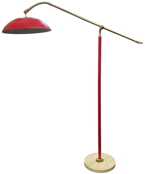 Italian Stilnovo Counterbalance Floor Lamp with Stamped Marble Base, Circa 1960.