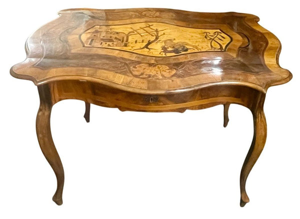 Late 18th Century Italian Marquetry Table with Hunting Scene Inlay