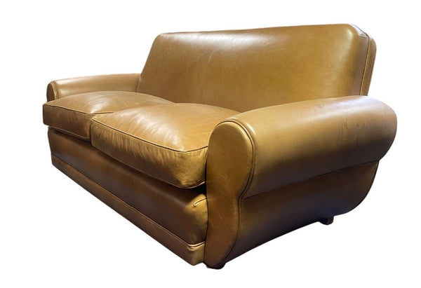 Art Deco Brown Leather Sofa, Newly Upholstered, USA, 1940's.