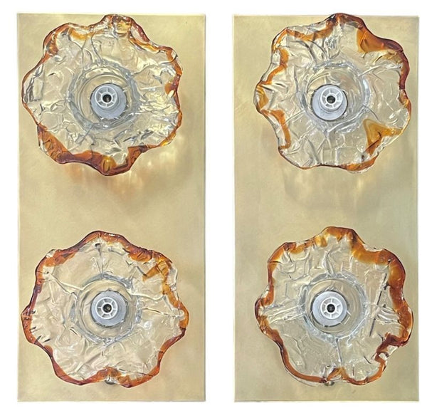 Unique Pair of Murano Glass Flower Sconces Designed by Mazzega, Italy, 1970's.
